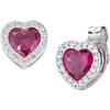 Amen Orecchini in argento 925 della collezione San Valentino 2024 con zircone rosso taglio cuore e zirconi bianchi color rodio 7 mm