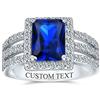 Bling Jewelry Personalizzare Lo Stile Art Deco 3Ct Rettangolo Aaa CZ Simulato Zaffiro Royal Blue Emerald Cut Halo Anello Di Fidanzamento Per Le Donne A Banda Larga .925 Sterling Silver Personalizzabile