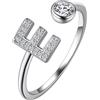 Suplight Anello con Iniziale E in Argento 925 - Anello Donna Lettera Regolabile con Zirconia - Confezione Regalo