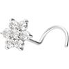 PIERCINGLINE Piercing per il naso in oro 14 o 18 carati a spirale con fiore di moissanite | Piercing per il naso a sfera | Colore a scelta, 6 mm x 0,6 mm, Moissanite