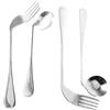 Generico Set 4 Utensili Angolati in Acciaio Inox per Autoalimentazione Anziani e Disabili, Cucchiai e Forchette Ergonomiche per Assistenza Pasti a Letto, Utensili Pesanti per Presa Debole