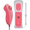 ameego GN-010RN Built-in Motion Plus Wireless Remote and Nunchuck Controller with Silicone Case & Wrist Strap for Nintendo Wii and Wii U (Hot Pink)