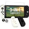 Di Carmen Kit 3-in-1 per Switch 2 - Cover Joy-Con in Silicone + 1 Pellicola Vetro Temperato + 2 Thumb Grips - Protezione Morbida Antiscivolo, Comfort e Controllo per Joy-Con (Bianco-Nero)