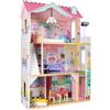 BAYAGU Casa delle Bambole in Legno Grande con Ascensore e Illuminazione, Villa a 3 Piani con Terrazza, Mobili e Accessori Inclusi, per Bambole fino 30 cm, Gioco di Ruolo Educativo, Regalo Bambini 3+