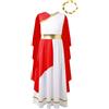 dPois Costume Antica Dea Romana Greca Mitologia Principessa con Corona Alloro Dorata Bambina Costume Toga Tunica Vestito Costume Medievale Costume Carnevale Halloween Rosso 9-10 anni