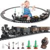 fisca RC, set di treni a vapore, giocattolo con locomotiva a vapore, 3 treni merci, rumore e luce e spray d'acqua, 2,4 GHz, telecomando per treno ferroviario, set per ragazzi e ragazze