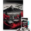 LKASGCBY Puzzle da 1000 pezzi per adulti Monte Fuji Rosso Nero Grigio Sfida di gioco educativo giocattolo con poster abbinato e foglio di quiz 52x38cm