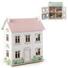 HOMASIS Casa delle Bambole per Bambini a 3 Piani, Casa da Sogno per Bambole in Legno con Mobili, Accessori, Tetti a Doppia Faccia, Villa delle Bambole di 3+ Anni, 55 x 33,5 x 66 cm, Rosa