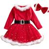 Achimlt 3 Pezzi Vestito Natale Bambina Babbo Costume di Natalizi con Abiti Scialle e Cappello Vestiti Natale Neonata per 6 Mesi a 6 Anni Feste Cosplay Natalizi Regalo (02-Rosso, 2-3 anni)