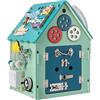 COSTWAY Occupato Montessori per Bambini, Casa da Gioco Montessori con Giochi Sensoriali e Spazio Interno, Giocattolo Educativo e Regalo per Bambini 3 Anni+ (Blu)