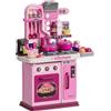 AIYAPLAY Cucina Giocattolo per Bambini con Luci Suoni 53x22x69 cm Rosa | 33 Pezzi, Rubinetto, Gioco per Bambini, PP e ABS