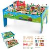 RELAX4LIFE Tavolo Attività in Legno per Bambini con Binari e Treno, da 84/80 Pezzi, Piano Reversibile e Rimovibile, Cassetto per Ragazzi e Ragazze (Blu, 80 Pezzi)