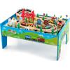 COSTWAY Tavolo e Set di Trenini in Legno, Tavolo Reversibile e Staccabile e Binari in Legno Massiccio, Set da Gioco Creativo 84/80 Pezzi, per Bambini 3 Anni+ (Stile 2)