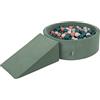 KiddyMoon Area di Gioco in Schiuma con Tondo Piscina di Palline per Bambini Piscina (200 Palline) + Cuneo, Verde del Bosco: Turchese Scuro/Beige Pastello/Verde Grigio/Salmone