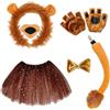 Generico Costume Leone Set 6 Pezzi Marrone | Peluche Poliestere Cerchietto Orecchie Naso Coda Papillon Gonna Guanti | Travestimento Bambini Halloween | Festa Carnevale Gioco