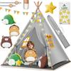 KIDIZ® Tipologia di tenda da gioco per bambini, 100 x 100 x 160 cm, in cotone, con catena LED, stelle luminose, ghirlanda di bandiere, 3 peluche, tappetino e borsa per il trasporto