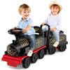 COSTWAY Trenino Elettrico con Vagone, 6V Giocattolo Elettrico a Batteria con Contenitore, Poggiapiedi Estraibili, Musica e Luci LED, Auto Elettrica per Bambini 18+ Mesi