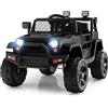 COSTWAY 12V Auto per Bambini con Telecomando, Macchina Elettrica con Fari Luminosi, Musica, Porta USB e Aux, Velocità 2,5-4,5 km/h, Regalo per Bambini 3-7 Anni (Nero)