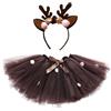 Generic 2 Pezzi Costumi da Natale da Renna per Bambina Cerchietto con Corna Bambini tutù Color caffè Costumi da Elfo di Natale per natales Carnevale e Role-Playing (2-Brown, 2-3 Years)