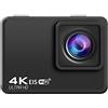 BINGNU Action Camera con stabilizzazione dell'immagine, Action Camera 4K 60FPS Telecamere 24MP 2.0 Touch LCD 4X EIS Dual Screen Telecomando impermeabile Webcam Videoregistratore sportivo Alta frequenza dei f