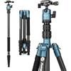 Fotopro X-GO E2 - Treppiede da viaggio in fibra di carbonio da 150 cm, con testa a sfera, monopiede staccabile, con piastra a sgancio rapido e carico fino a 8 kg, colore: blu