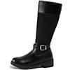 FQLGJMY donna mezzo vitello ginocchio alto cowboy combattere stivali Vintage etnico fiore design in pelle pizzo fino tondo dita del piede grosso tacchi bassi stivali da cavallo Boho inverno autunno