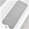 Linoows Tappetino per vasca da bagno e doccia, extra lungo, antiscivolo, 39 x 16 pollici, tappetino per vasca da bagno con ventose e fori di scarico per il bagno (grigio)