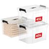 Cetomo 45L*3 Scatole di Stoccaggio in Plastica, Scatole Portaoggetti con Coperchio, Organizzatore con Manico, Contenitori per Casa e Ufficio, Impilabile, Resistente, Trasparente, 45L - Confezione da 3