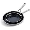 KitchenAid Padella Multi-Ply Set di Padelle antiaderente in acciaio inox, senza PFAS e ceramica antiaderente da 20cm e 28cm, induzione, Multi Clad, argento