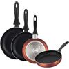 WELL HOME MOBILIARIO & DECORACIÓN Set padelle Ø16 Ø20 Ø24 e Ø28 cm induzione antiaderente in alluminio pressato colore rame metallizzato