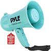 PYLE Megafono portatile a batteria con sirena e microfono, controllo del volume regolabile per parlare, musica e sveglia (turchese)