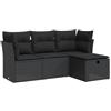 vidaXL Set Divani da Giardino 4 pz con Cuscini Nero in Polyrattan, Set di salotti da Giardino, Divano per Giardino, Set di divani ad Angolo da Esterno
