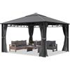 TOOLPORT Gazebo da giardino 4x4 m tetto hardtop in acciaio 4 teli laterali color grigio, profilo ca. 90x90 mm