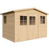 TIMBELA Casa da giardino in legno naturale CON PAVIMENTO IMPREGNATO A226x216x324 cm/6 m²- Magazzino esterno con finestre - Capanno da giardino - Bici, Deposito attrezzi e rimessa TIMBELA M334+M334G