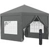 Outsunny Gazebo Pieghevole 3x3 Pop Up con 2 Porte, in Acciaio Grigio