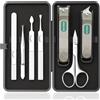 ESSBES Set manicure professionale per uomini e donne, kit da 7 pezzi in acciaio inox con tagliaunghie grande, kit manicure da viaggio in custodia in pelle PU nera