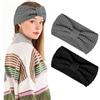 LOPHE TurbanteFascia da Donna, 2 Pezzi Fascia Capelli Inverno, Maglia Extra Large Cerchietti per Donna Ragazze (Nero+Grigio scuro)