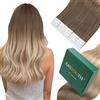 Easyouth Extension Biadesive Capelli Veri Balayage Biondo Adesivo Extensions Capelli Veri Marrone Medio Biondo Cenere Ombre Biondo Platino Adesive Human Hair Extension Lisci #8/60/18 30cm 30g 20pz