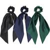LFOUVRE 3 pezzi sciarpa per capelli da donna annodato fiocco per capelli fasce elastiche in raso per capelli nastro elastico per capelli rosso coda di cavallo per donne e ragazze (blu navy, nero verde)