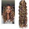 Larafona Extension adesive per capelli ondulate con riflessi biondi, marrone naturale, 100% capelli umani Remy, pacchi P4/27#, 100 g/pacco, 55,88 cm/22 pollici