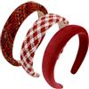 AHONEY Confezione da 3 fasce rosse per donne e ragazze, graziose fasce per capelli a quadri, stile vintage anni '70, antiscivolo, accessori per capelli per ragazze, regali di Natale e San Valentino