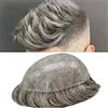 guiling-1986 Protesi Capelli Uomo Capelli grigi Sistema di capelli umani indiani Parrucchino da uomo Posticci 0.1-0.12mm Tutto PU Iniettato Pelle sottile Parrucchino da uomo ondulato naturale Toupee da Uomo(7x10)