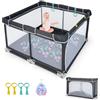 RELAX4LIFE Recinto Pieghevole per Bambini con Box Giochi, 4 Anelli, 50 Palline Oceaniche, Borsa, Porta con Cerniera, Senza Montaggio, in Tessuto Oxford (Nero, 127x127cm-Piega a pannelli)
