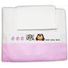 Zigozago - Set 3 pz Lenzuola in Piquet con Ricamo Cane e Gatto | Colore Rosa | Federa, Lenzuolo e Coprimaterasso con Elastico | Misure 90x75 cm per culla | Fatto a Mano, personalizzabile con nome