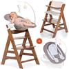 hauck Alpha Plus Newborn Set Deluxe - Seggiolone In Legno Evolutivo dalla Nascita - Sedia Bambini con Sdraietta Dondolo Neonati Reclinabile e Cuscino - Noce
