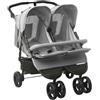 vidaXL Passeggino Gemellare Grigio Chiaro in Acciaio