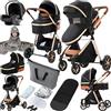 Prokoke Passeggino Trio, Trio Passeggino Neonati con Due Modi Reversibili per Spingere, Passeggini 3 in 1 con Una Lega di Alluminio a Cornice, Tris con Design Pieghevole in Un Clic (225 Black)