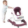 HUOLE Girello 2 in 1 per bambini con vassoio di alimentazione rimovibile e vassoio musicale, girello pieghevole per attività per ragazzi e ragazze da 6 a 18 mesi - 60 * 55 * 70 cm - Rosa Rosso