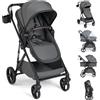 COSTWAY 2 in 1 Passeggino Leggero Pieghevole per Bambini, con Schienale Regolabile, Sedile Reversibile, Tettuccio, Cestello Portaoeggetti, per Neonati per 0-36 Mesi (Grigio)
