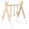 GYMAX Palestrina Legno per Neonati 3+ Mesi Pieghevole, 3 Giocattoli Sensoriali Sospesi, Arco Gioco Giocattolo Attivo per Cameretta, Allenamenti di Corpo, 60 x 44 x 60 cm (Bianco)